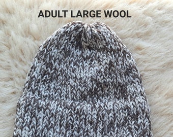 Hearty Homestead Hat - thick handknit wool hats with double layered hem brim - LARGE