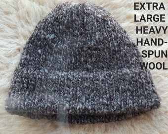 Hearty Homestead Hat - thick handknit hats with double layered hem brim - EXTRA LARGE