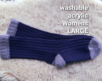 Purple Boot Socks - made with washable acrylic yarn --- LARGE
