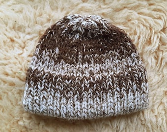 Hearty Homestead Hat - thick handknit hats with double layered hem brim - YOUTH MEDIUM