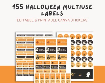 Editable Halloween School Labels, Spooky Canva Template (Digital Download)