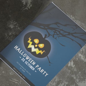 Pompoenuitnodiging voor Halloween: bewerkbare canvassjabloon van 5 x 7 voor griezelige feesten