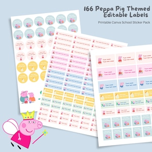 166 Peppa Pig Labels Pack - Bearbeitbare & druckbare Schul Tags in Canva