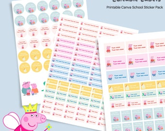 Editable Peppa Pig School Labels, Canva Template, Instant Download