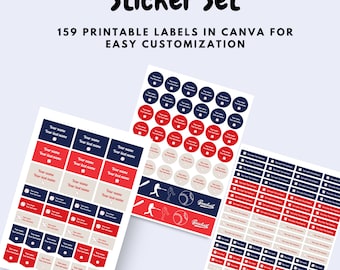 Editable Baseball School Labels, Canva Template, Instant Download