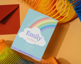 Rainbow Birthday Party Invitation, Colorful Kids Invite, Editable Canva Template, Printable Digital Download