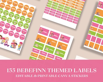 Editable Canva School Labels, Colorful Kids Name Stickers (Digital Download)