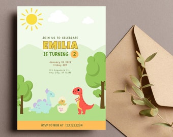 Dinosaur Birthday Invite - Editable Canva