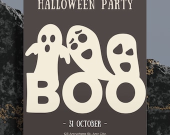 Editable Ghost Halloween Party Invitation, Kids Spooky Celebration (Canva Template)