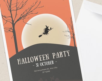 Witch Halloween Party Invitation, Spooky Halloween Invite, Editable Canva Template, Digital Download