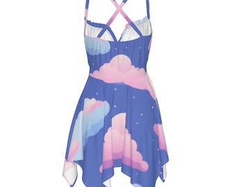Slip Dress Blue Sky Party Dress Cloud Shoulder Strap Dress Gift Clothing Purple Sky Star