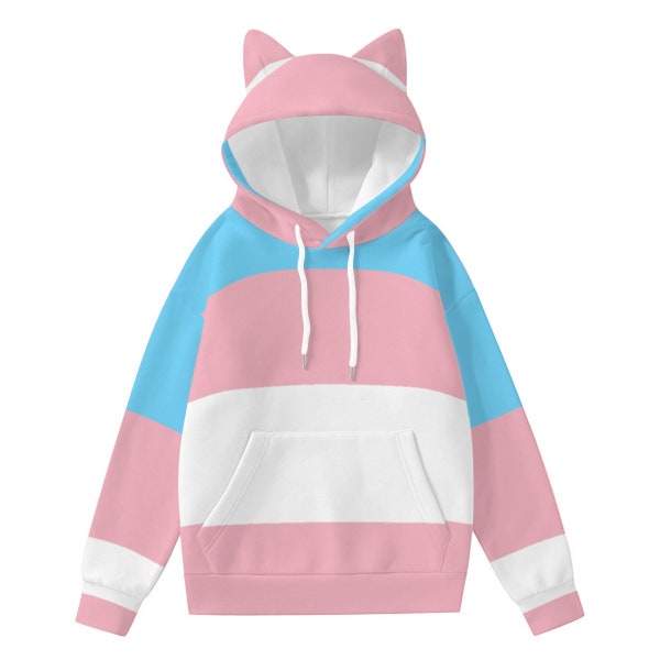 Trans Cat Hoodie Trans Pride Hoodie With Ears Hoodie Transgender Pride Flag