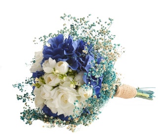 Sommerstrauß, künstlicher Blumenstrauß, Brautblume, Brautstrauß, blauer Hochzeitsstrauß, weißer Hochzeitsstrauß, Mini-Pfingstrosenblume, Boutonniere