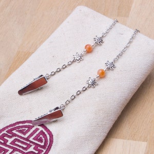 Serviettenkette - Karneol Edelstein Silber Blume | Elegante orangefarbene Serviettenklammern |  Serviettenhalter Halskordel | Feinschmecker Geschenke | Diner Clip