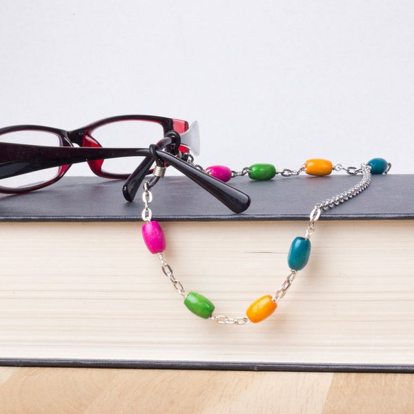 Bright glasses chain - Colourful wooden bead eyeglasses chain | Sunglasses holder lanyard necklace strap