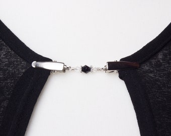 Cardigan clip - black and clear bicone bead sweater clip | Beaded Shawl chain | Pashmina pin, Sweater guard, Wrap holder, Cardigan fastener