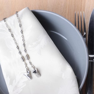 Napkin clip chain Unisex silver serviette clip napkin chain Napkin holder cord Adult bib clip Foodie gift Fine dining image 7