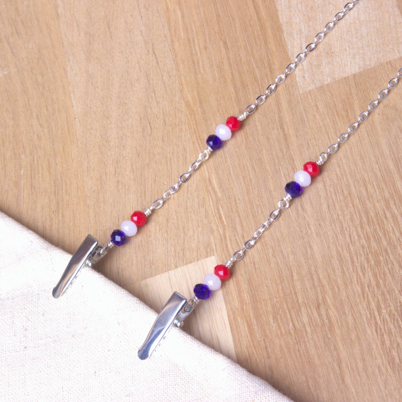 Napkin Clip chain red, white and blue silver chain napkin cord serviette holder napkin clips neck chain image 1