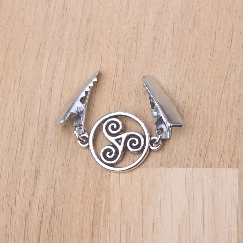 Sweater clips Silver celtic spiral triskelion cardigan clip Triple spiral Pashmina pin Sweater fastening, Wrap holder Cardigan guard image 7