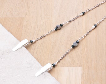 Elegant gemstone napkin chain clips - Jasper silver serviette holder | napkin neck cord | Foodie gifts | Adult bib clips | Mask holder