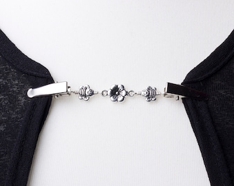 Cadena con broche para cárdigan con flor de abeja plateada - Broche para chal pashima - Cierre para suéter