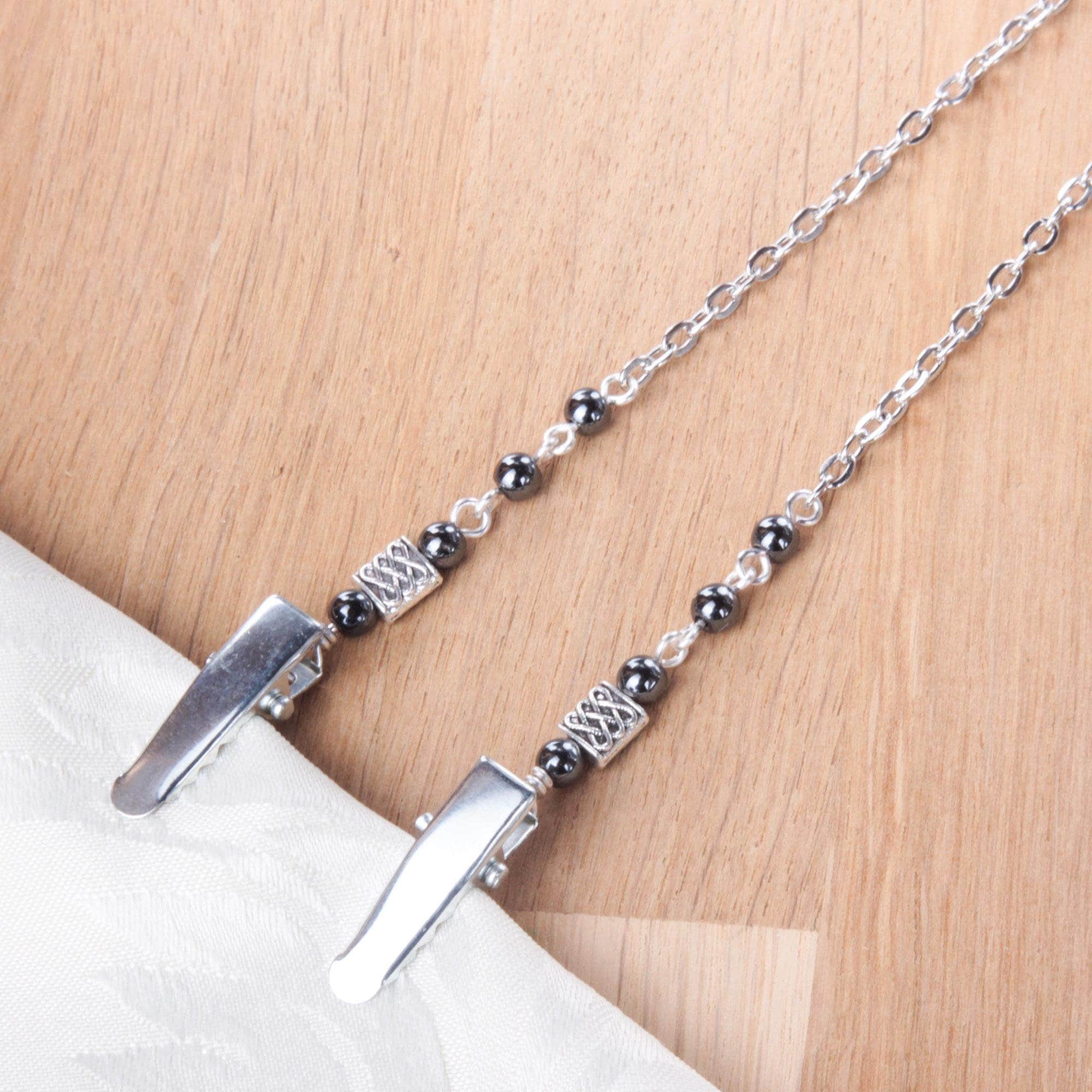 2 Stück Verstellbare Serviettenhalter Kette | Lätzchenhalter Für Erwachsene & Kinder | Schwarz
