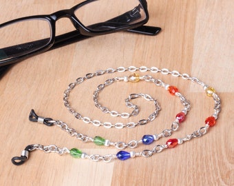 Colourful glasses chain - rainbow drops glasses strap chain | eyewear neck cord | spectacle holder