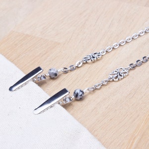 Serviettenhalsketten - Clips - Sesam Jaspis fancy link Silber Serviettenclip Serviettenkette | Feinschmecker Geschenke | Serviettenhalter Schnur | Erwachsene Lätzchen-Clip