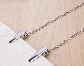 Plain Napkin Clip chain -  silver chain napkin cord | mask holder chain | napkin clips neck chain | Foodie gift for Dad