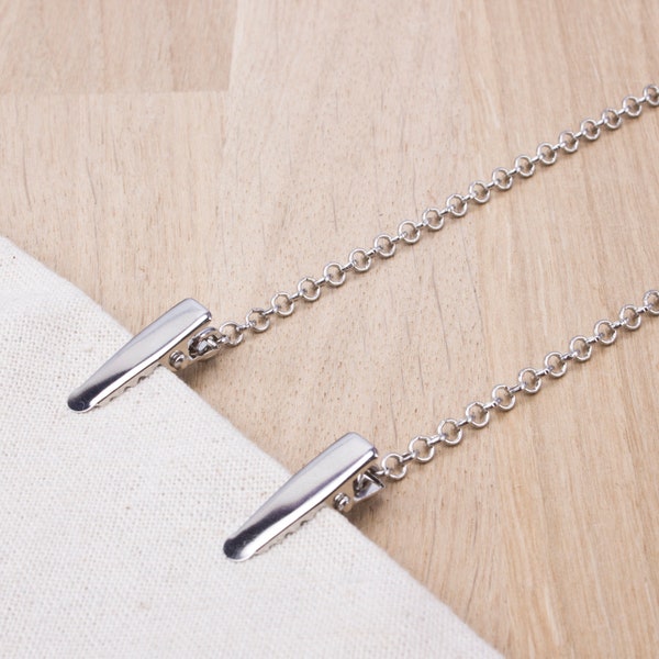 Plain Napkin Clip chain -  silver chain napkin cord | mask holder chain | napkin clips neck chain | Foodie gift for Dad