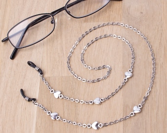 Silver Eyeglasses Lanyard: Elegant Heart Link Sunglasses & Glasses Chain
