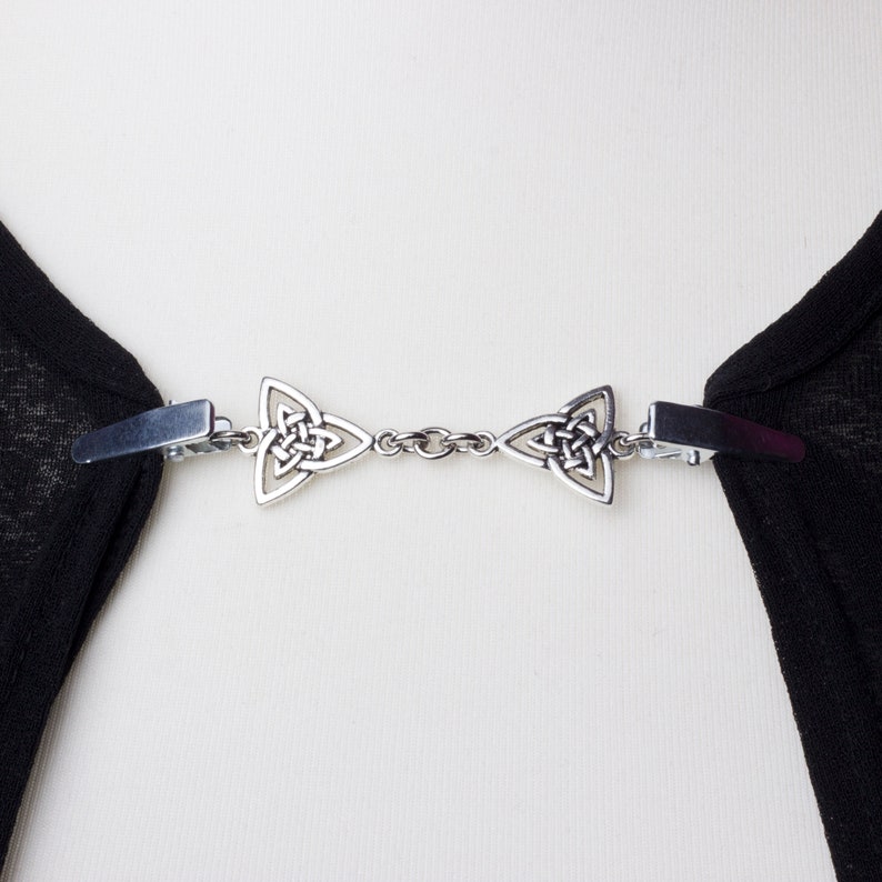 Triquetra cardigan clasp Silver celtic knot sweater clip Trinity Pashmina pin Sweater fastening, Wrap holder Cardigan guard image 1