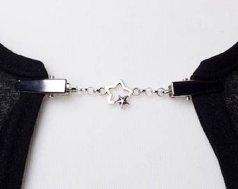 Star sweater clip - Double silver star cardigan clip chain | Shawl chain, Pashmina pin | Sweater fastening | Wrap holder | Cardigan guard
