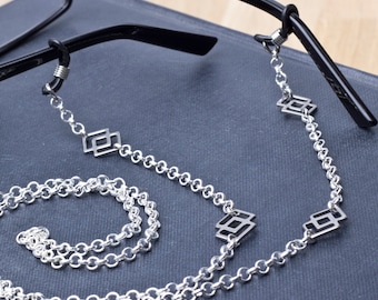 Silver Glasses Chain: Stainless Steel Square Link Sunglasses Spectacle Lanyard
