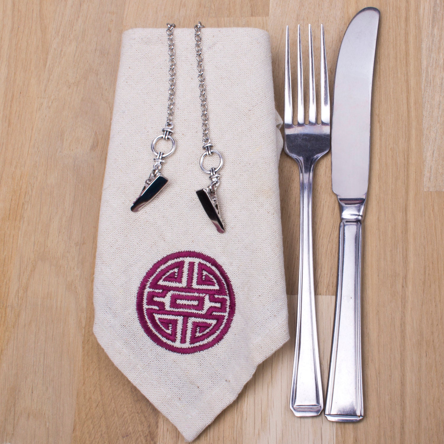 Mens Napkin Clip Chain Silver Chain With Rings Napkin Cord Mask Holder