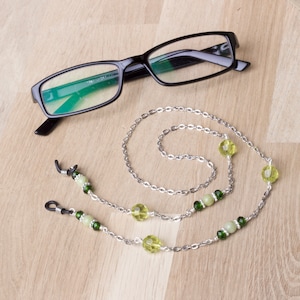 Green Jade Gemstone Glasses Chain: Beaded Sunglasses Eyewear Strap