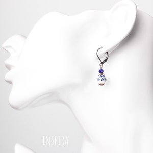 Small blue floral porcelain dangle earrings Pretty jewellery Elegant Blue flower bead Stainless steel lever back ear fittings image 3