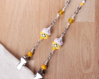 Yellow Cat napkin clip chain - cute fat cat serviette clip napkin chain | Napkin holder cord | Fun Foodie gift | MS Senior dining