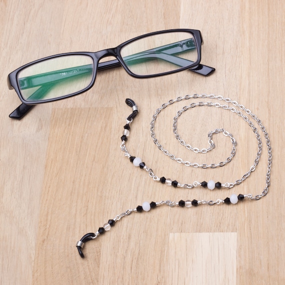 Silver Glasses Chain: Black White Beaded Sunglasses Lanyard