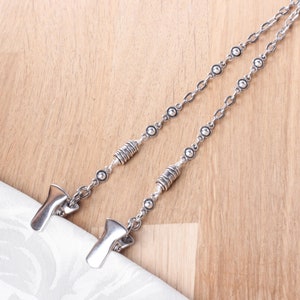 Serviettenclip-Kette - Unisex Silber Serviettenclip -Serviettenkette | Serviettenhalter Schnur | Erwachsener Lätzchen-Clip | Foodie Geschenk | Fein speisen