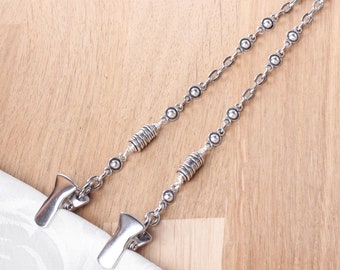 Napkin clip chain - Unisex silver serviette clip napkin chain | Napkin holder cord | Adult bib clip | Foodie gift | Fine dining