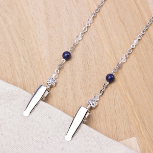 Lapislazuli Serviettenhalskettenclips - Edelstein und Blumenperle Silber Serviettenclip Serviettenkette | Feinschmecker Geschenke | Serviettenhalter Schnur