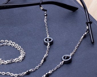 Hematite glasses chain - grey ring and bead eyeglasses chain | Eyewear neckchain | Reader gift lanyard | Sunglasses strap