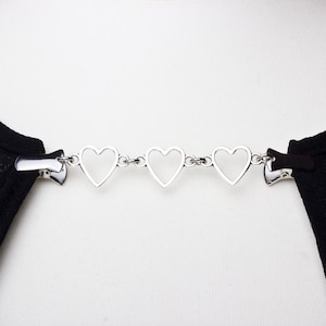 Open Heart Cardigan clip chain Triple silver love hearts and chain sweater clip Pashmina shawl fastening Wrap holder Cardigan guard image 1