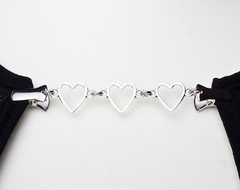 Open Heart Cardigan clip chain - Triple silver love hearts and chain sweater clip | Pashmina shawl fastening | Wrap holder | Cardigan guard