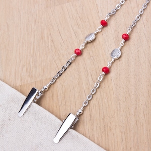 Serviettenclip-Kette - Rote Perle Silber Serviettenclip Serviettenkette | Hübsche Serviettenkordel |  Serviettenhalter Halsclips | Feinschmecker Geschenke | MS