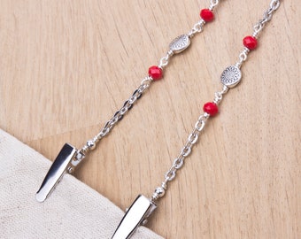 Napkin clip chain - Red bead silver serviette clip napkin chain | Pretty Napkin cord |  Napkin holder neck clips | Foodie gifts | MS