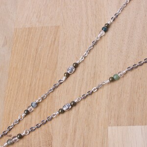 Glasses neck chain Green Moss Agate and quartz gemstone, bronze and silver bead glasses chain Silver eyeglasses neck cord lanyard image 2