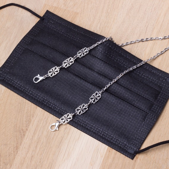 FACE MASK CHAIN HOLDER NECKLACE 26" SILVER Unisex 5 x 7mm links Lanyard USA 
