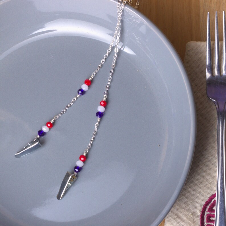 Napkin Clip chain red, white and blue silver chain napkin cord serviette holder napkin clips neck chain image 7